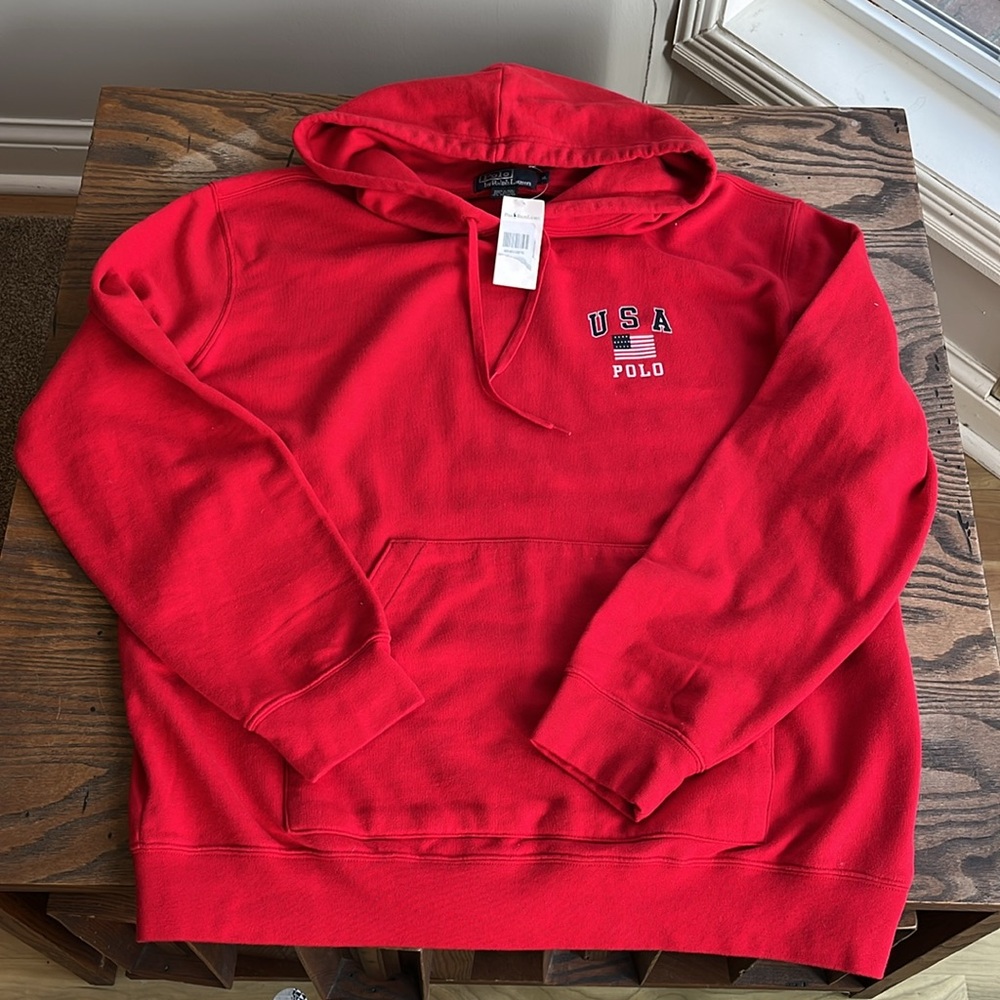 NEW! Polo by Ralph Lauren red USA American flag polo hoodie size XL men’s